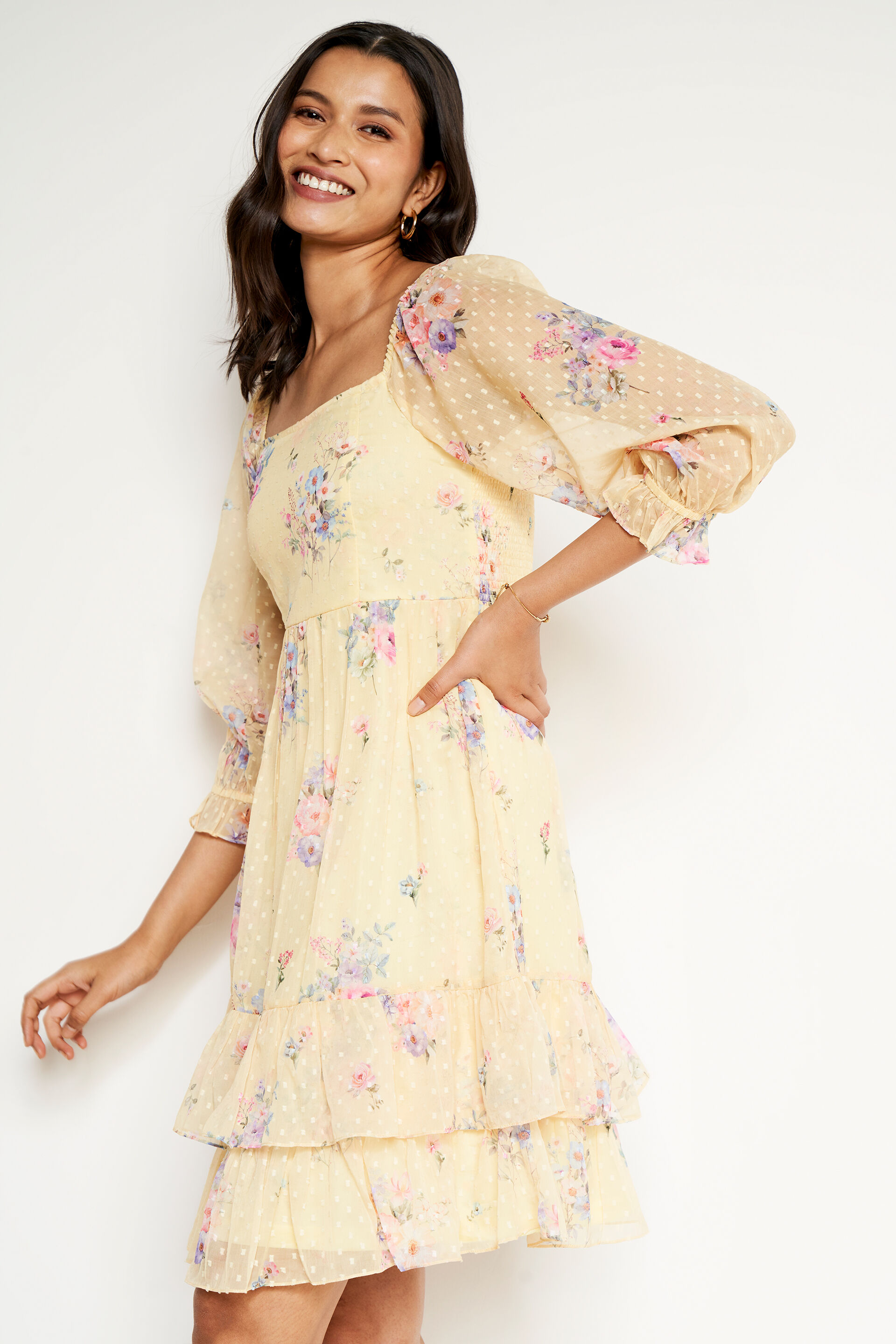 Floral Flared Dress, Lime Green, image 2